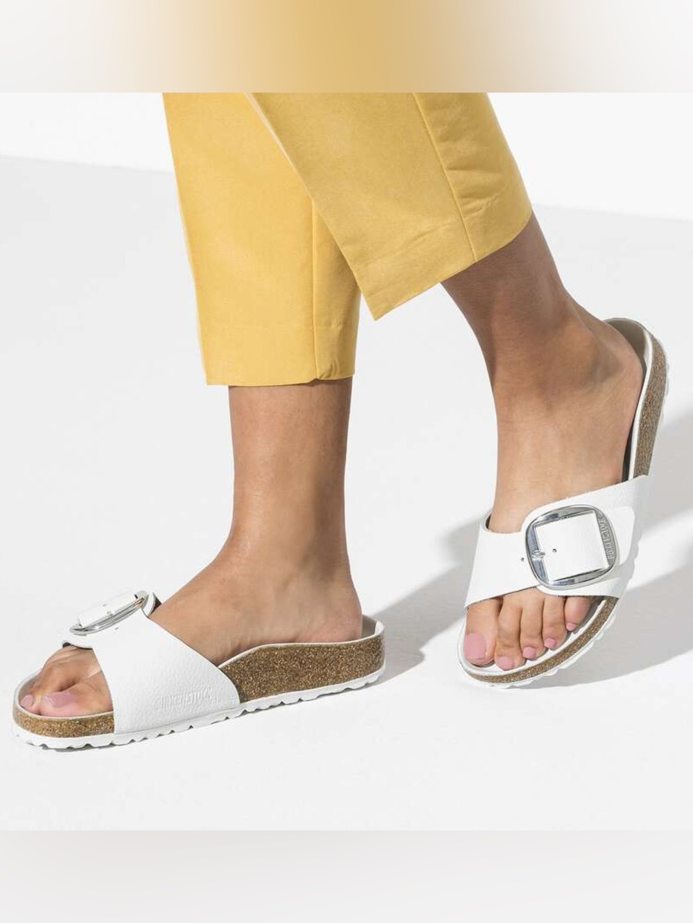 Birkenstock Madrid Big Buckle Sandals in White Leather | SLIGHTLY USED - Picture 4 of 9